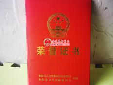 衡阳市人力资源保障部荣誉证书