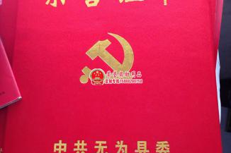 中国无为县委奖励荣誉证书